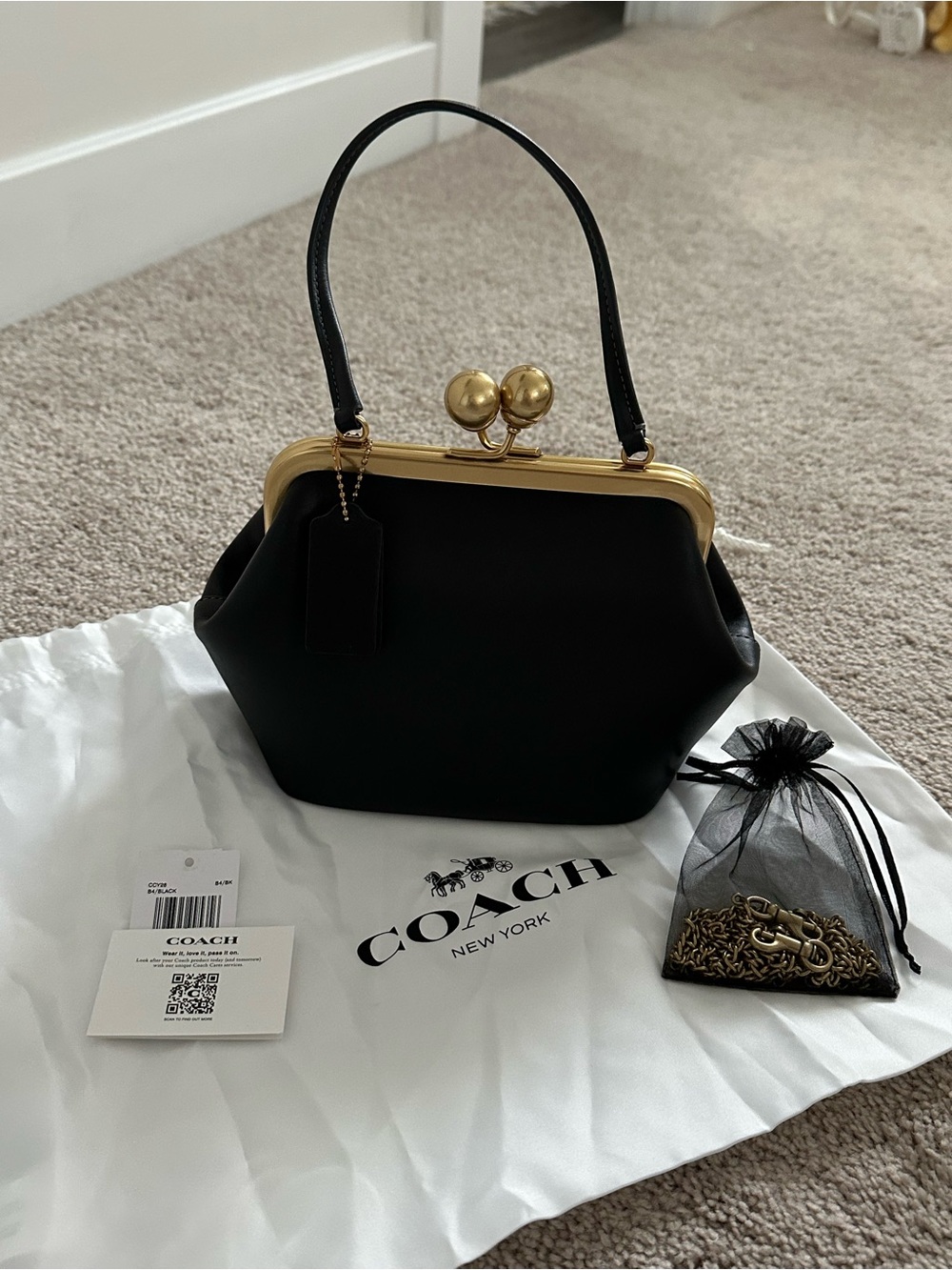 Coach Black Top-Handle Kiss-Lock Mini Bag with Gold Hardware